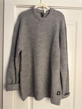 Men's Gray Waffle Knit Crew Sweater